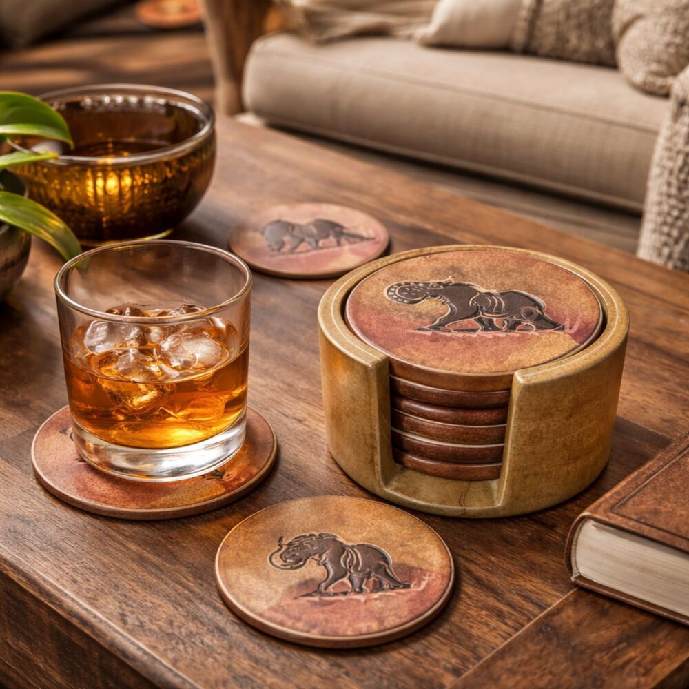 Soapstone Coaster Set Hand Carved Safari Animal Stone Drink African Decor